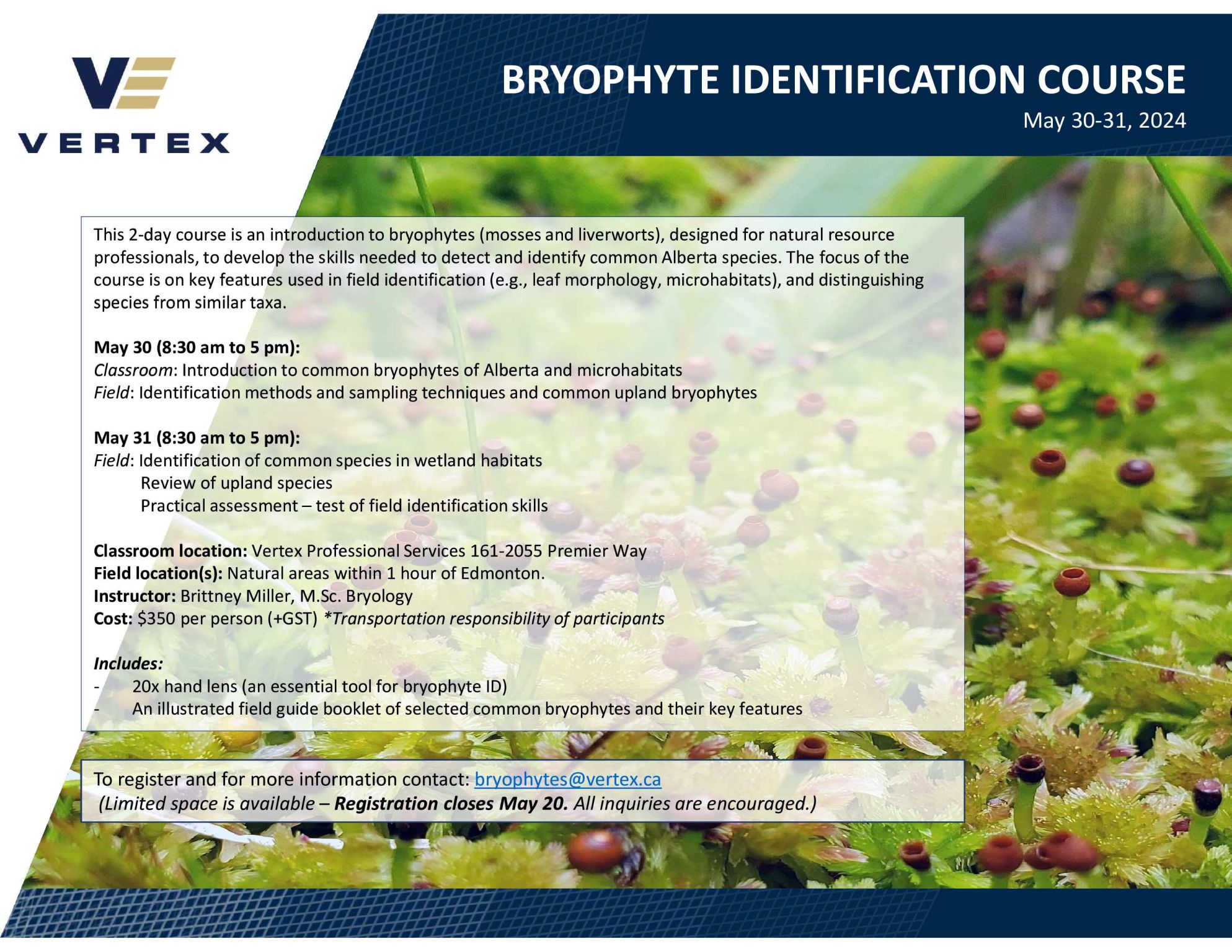 Course advertisement - For more info contact bryophytes@vertex.ca